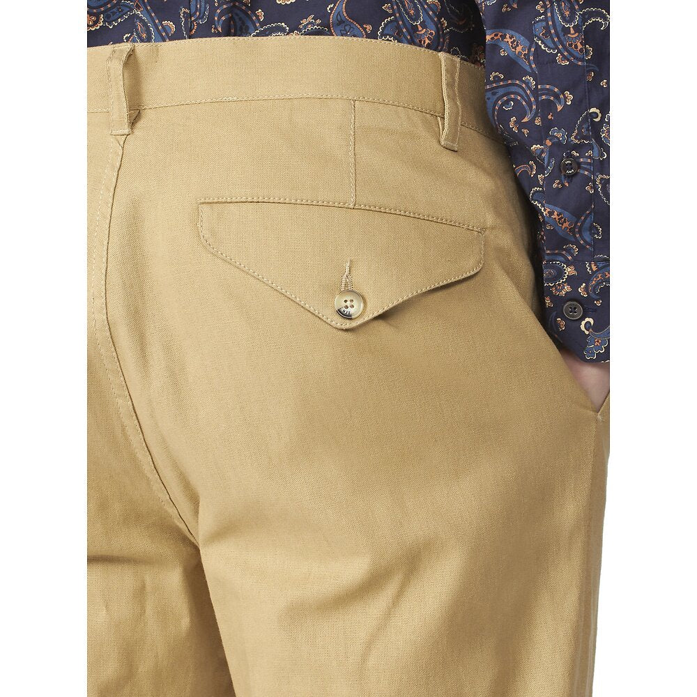 COTTON/LINEN SLIM TAPER TROUSER SAND