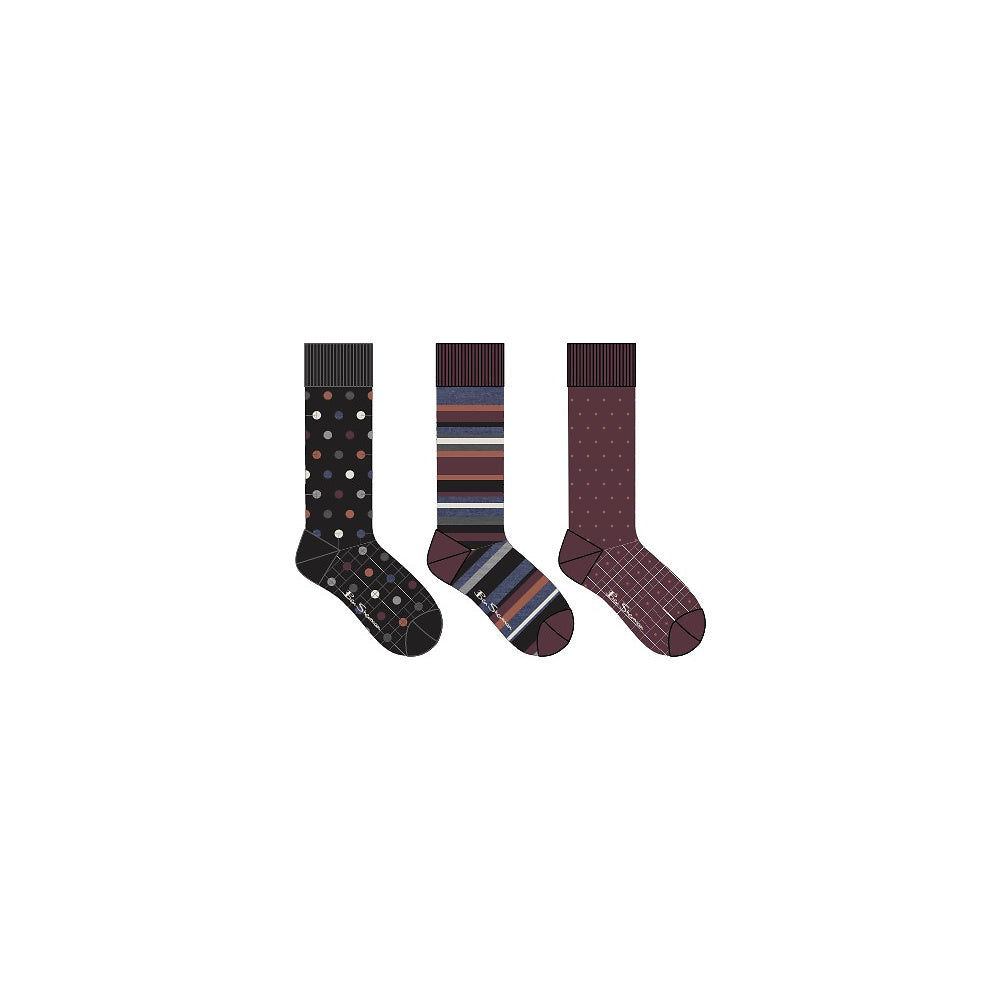 FIREFOOT 3PK TREW SOCKSK/BURGUNDY SPOT