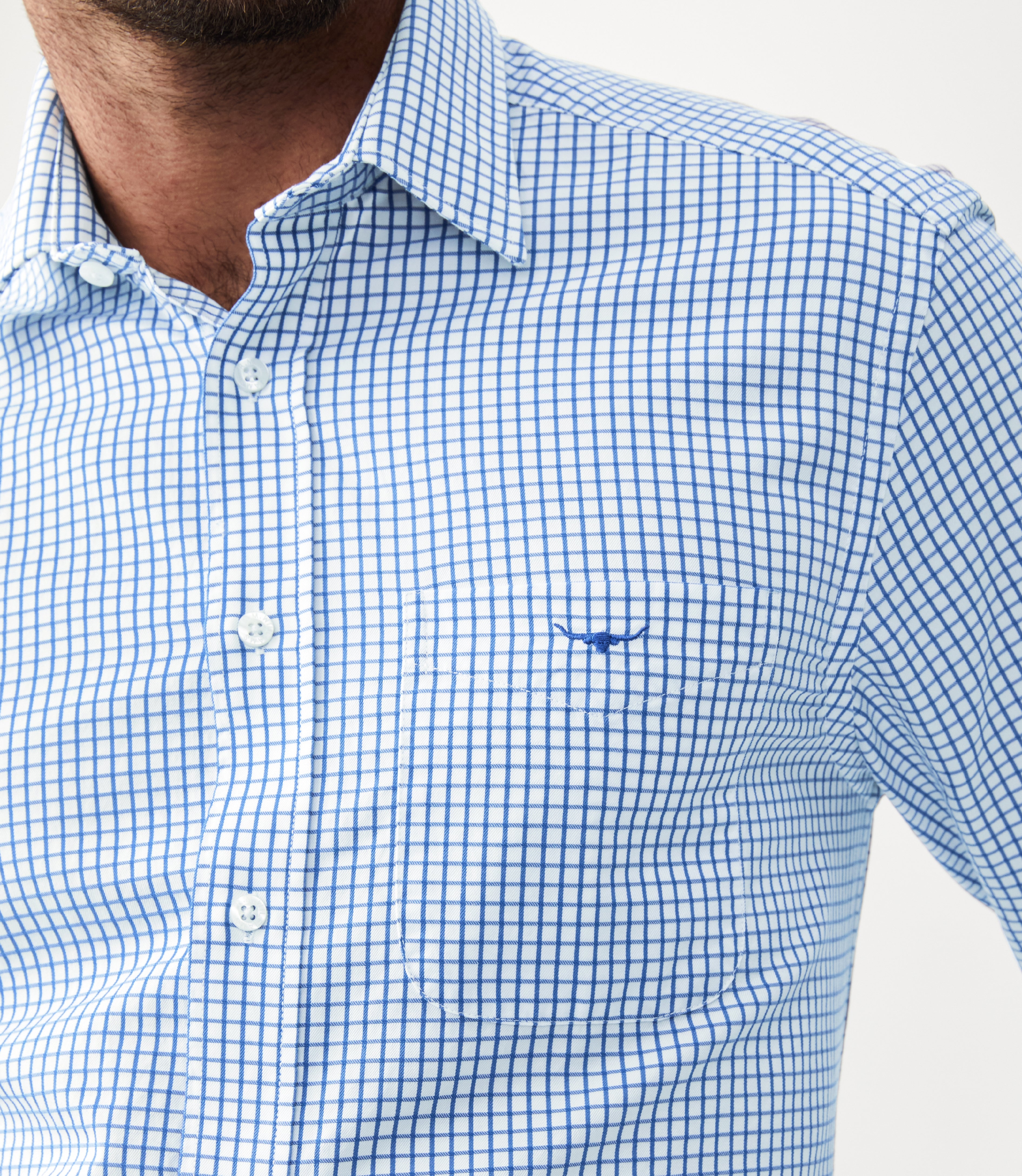 Shirt LS Collins Check White/Blue