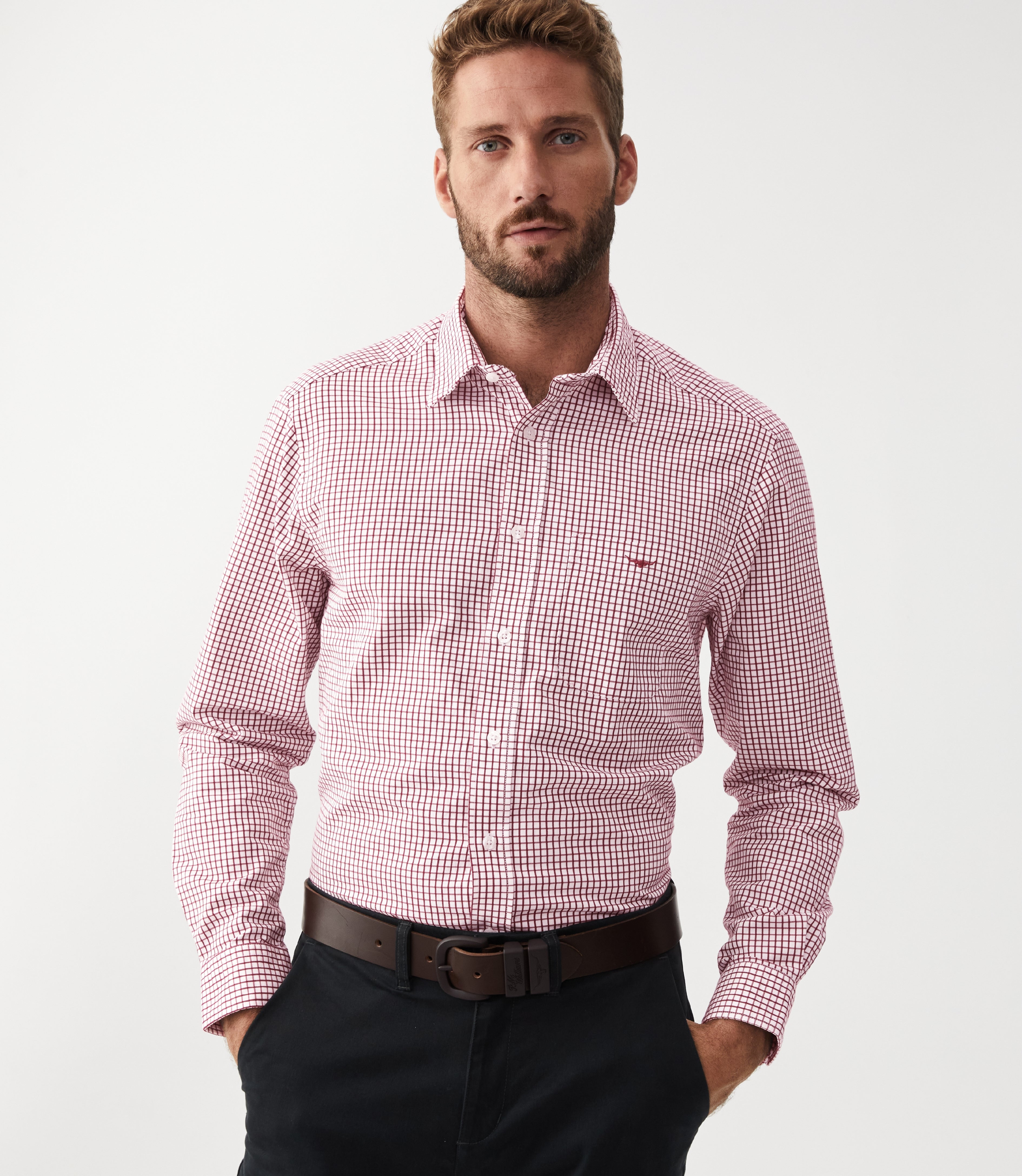 Collins Small Check Shirt BurgWht